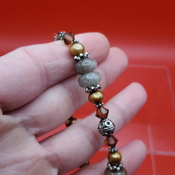 7 Inch 925 Sterling Silver Genuine Pearls And Semi Precious Stones Bracelet - Picture 3 of 6